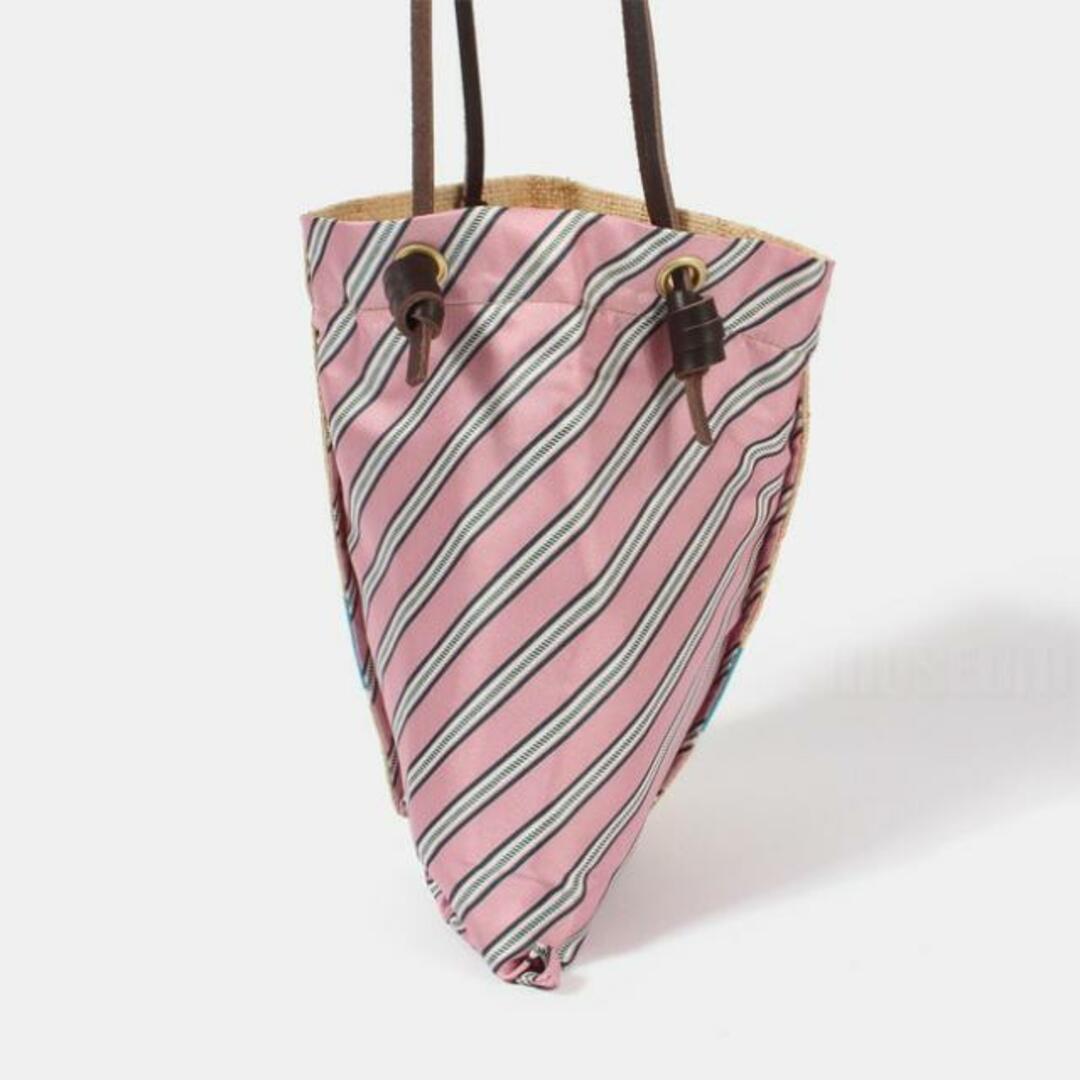 【新品未使用】 マニプリ MANIPURI バッグ PRINT TOTE S RAFFIA×GEOMESTRIPE ポリエステル コットン レザー 天然草木(ラフィア) ピンク 111252009 【PINK】