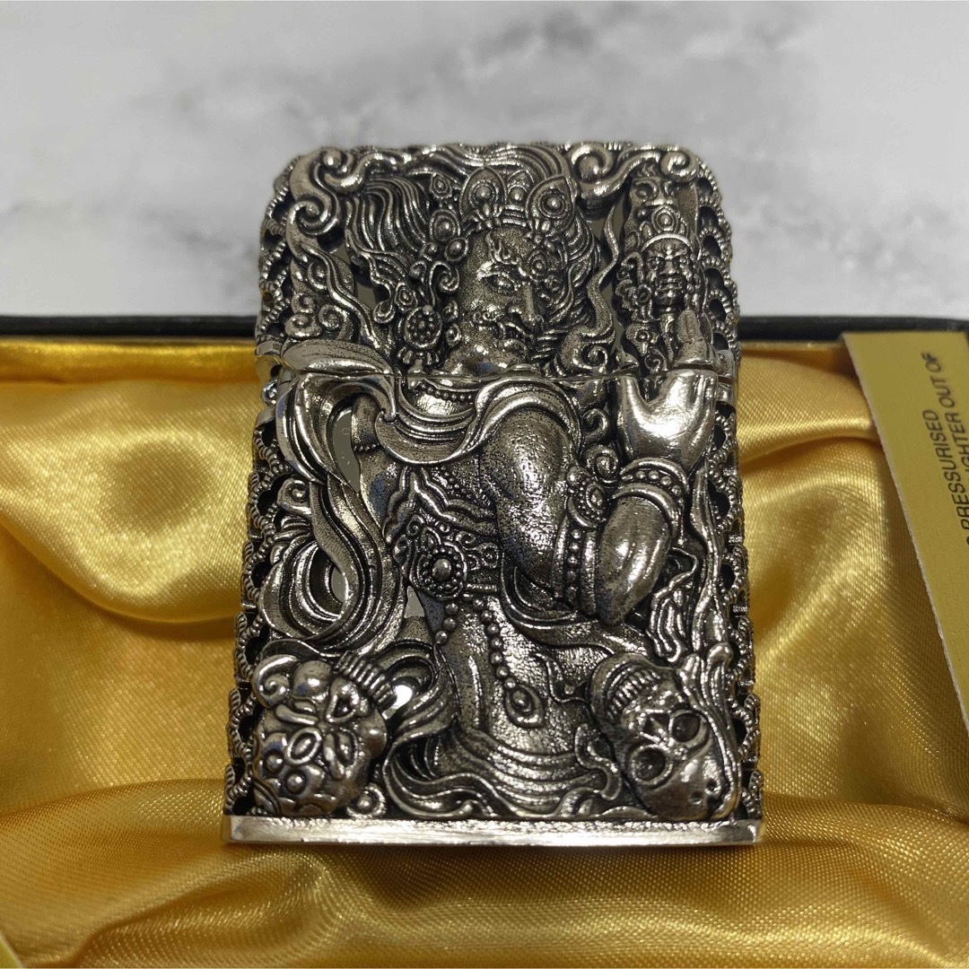 不動明王 全面装飾 フルオーダー フルメタルジャケット Zippo 和彫り 銀