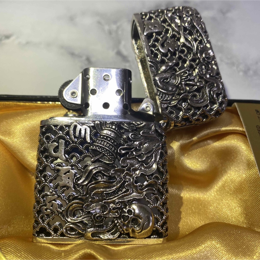 不動明王 全面装飾 フルオーダー フルメタルジャケット Zippo 和彫り 銀