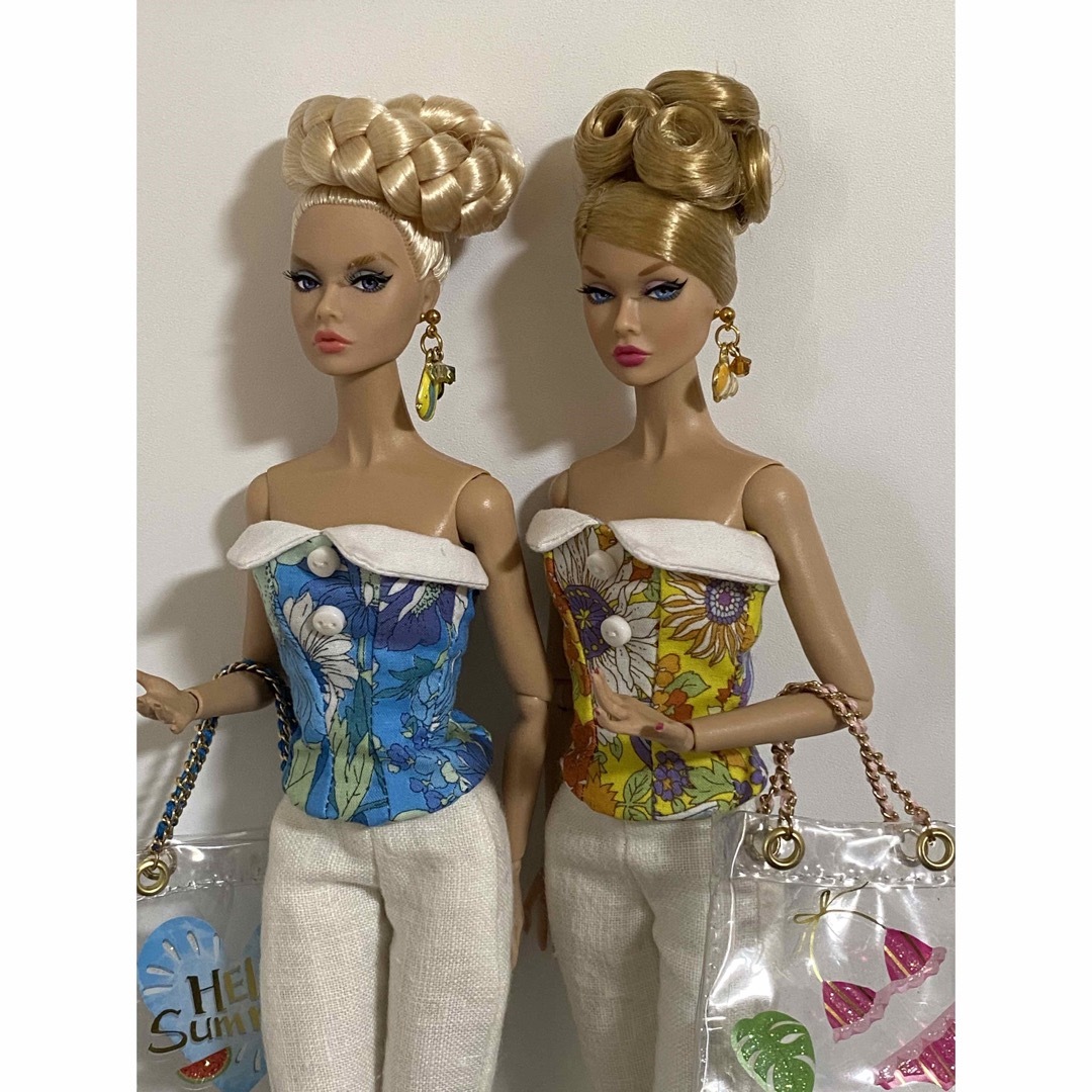 Barbie(バービー)の衿つきトップス(ブルー)&麻100%パンツのセット　poppyparker  ハンドメイドのぬいぐるみ/人形(人形)の商品写真