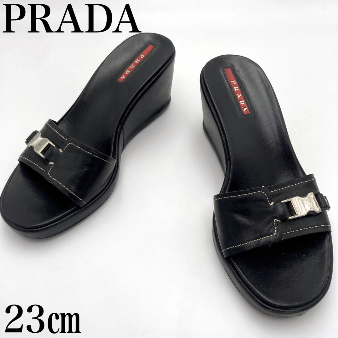 希少 PRADA プラダ サンダル ウェッジソール ブラック 23 厚底