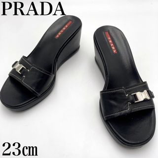 プラダ(PRADA)の希少 PRADA プラダ サンダル ウェッジソール ブラック 23 厚底(サンダル)