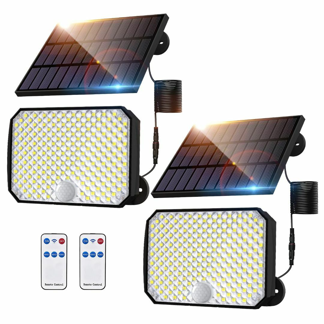 190LED ソーラーライトセンサーライト 分離型 屋外用 IP65防水 3つ知
