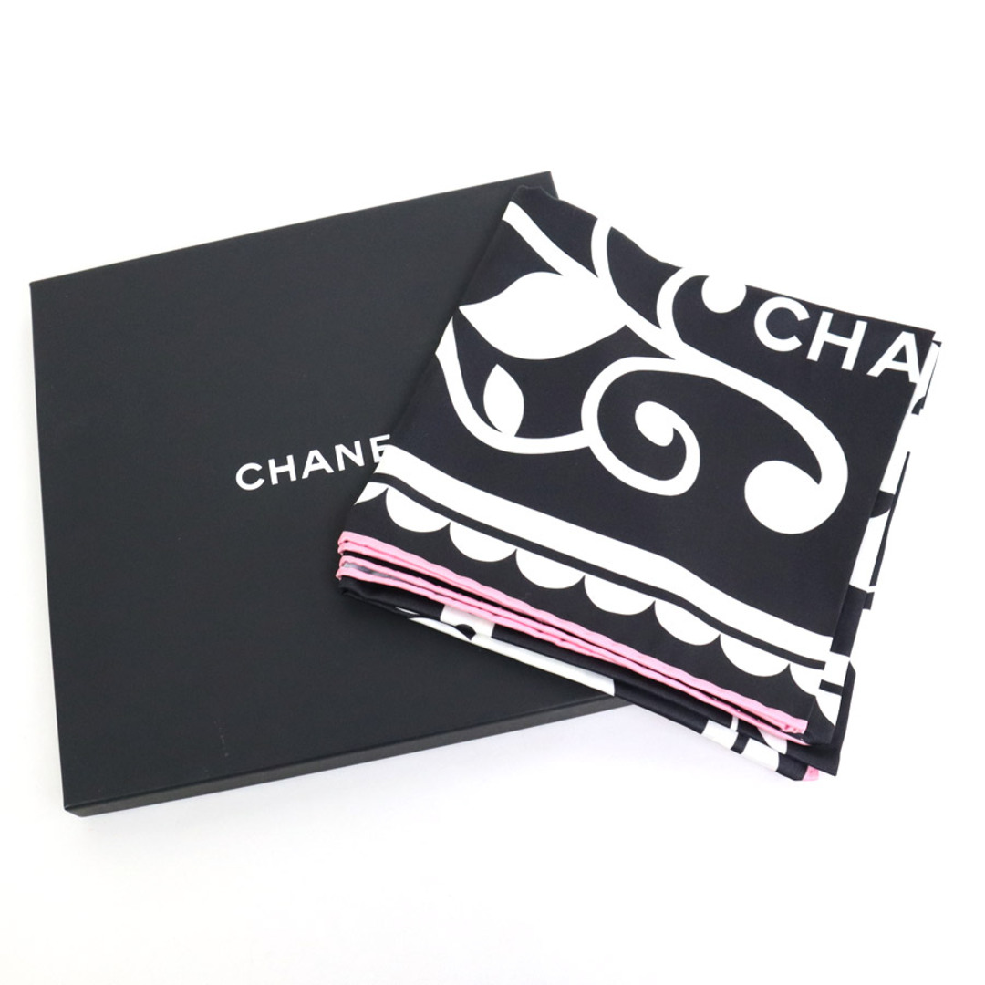 CHANEL - シャネル CHANEL スカーフ シルク ブラック×ホワイト×ピンク