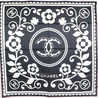 シャネル(CHANEL)のシャネル CHANEL スカーフ シルク ブラック×ホワイト×ピンク レディース 送料無料【中古】 h29599f(バンダナ/スカーフ)