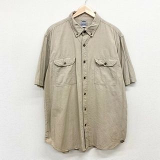 カーハート(carhartt)のUS古着 カーハート carhartt ワーク シャツ シャンブレー ボタンダウン 半袖 ワンポイント ロゴ 刺繍 RELAXED FIT サイズ：メンズ XL ビッグサイズ カーキ S200 256【中古】(シャツ)