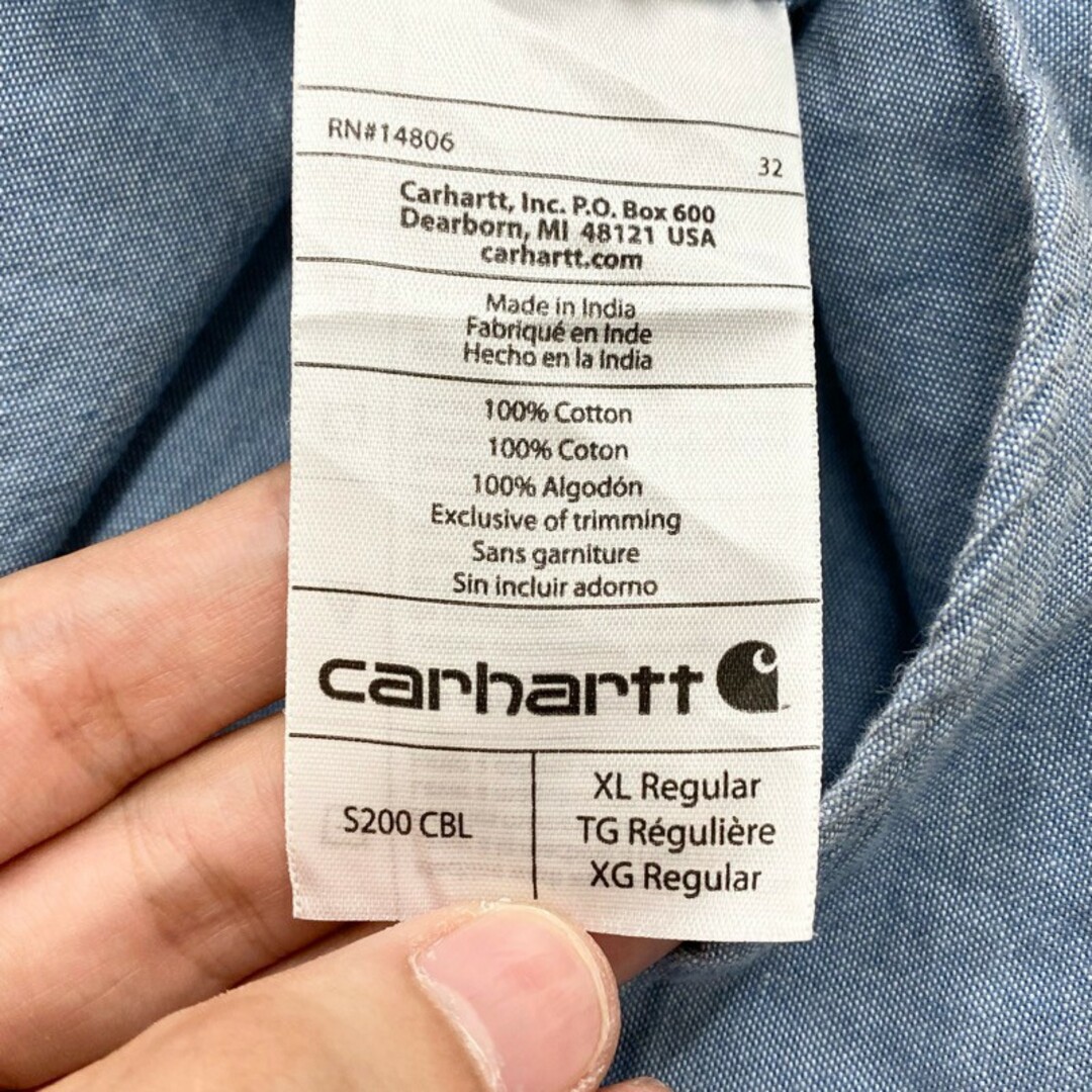 【G474】Carhartt 半袖ボタンダウンシャツ【2XL】ブルー系