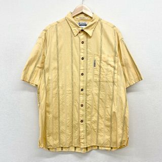 コロンビア(Columbia)のUS古着 コロンビア Columbia ストライプ シャツ 半袖 総柄 魚柄 刺繍 RIVER LODGE サイズ：メンズ L ライトイエロー FM7131【中古】(シャツ)