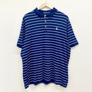 ラルフローレン(Ralph Lauren)のUS古着 ポロ ラルフローレン POLO RALPH LAUREN コットン ポロシャツ ビズポロ 3つボタン 半袖 ボーダー柄 ワンポイント ポニー 刺繍 CLASSIC FIT サイズ：メンズ XL ビッグサイズ ネイビー×ホワイト×グレー【中古】(ポロシャツ)