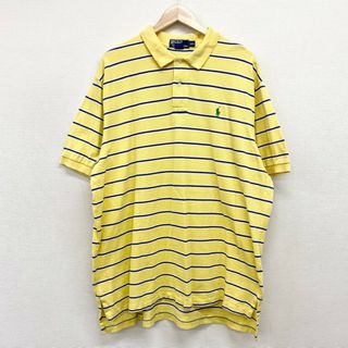 ラルフローレン(Ralph Lauren)のUS古着 ポロ ラルフローレン Polo by Ralph Lauren 鹿の子 ポロシャツ 半袖 ボーダー柄 ワンポイント ポニー 刺繍 サイズ：メンズ XXL ビッグサイズ イエロー×ネイビー×ホワイト【中古】(ポロシャツ)