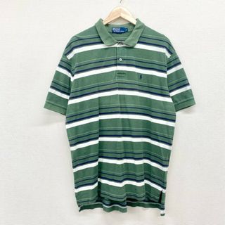 ラルフローレン(Ralph Lauren)のUS古着 ポロ ラルフローレン Polo by Ralph Lauren 鹿の子 ポロシャツ 半袖 ボーダー柄 ワンポイント ポニー 刺繍 サイズ：メンズ XL ビッグサイズ グリーン×ネイビー×ホワイト【中古】(ポロシャツ)