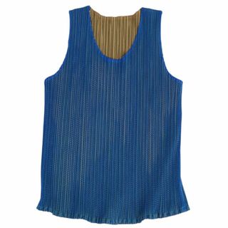 プリーツプリーズイッセイミヤケ(PLEATS PLEASE ISSEY MIYAKE)の美品 プリーツプリーズ イッセイミヤケ PLEATS PLEASE タンクトップ ノースリーブ プリーツ 無地 トップス レディース 2(M相当) ブルー(キャミソール)