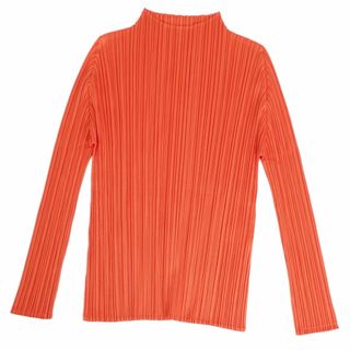 プリーツプリーズイッセイミヤケ(PLEATS PLEASE ISSEY MIYAKE)の極美品 プリーツプリーズ イッセイミヤケ PLEATS PLEASE シャツ ブラウス ロングスリーブ プリーツ 無地 トップス レディース 3(L相当) オレンジ(シャツ/ブラウス(長袖/七分))