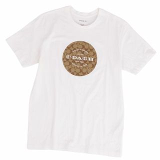 コーチ(COACH)の美品 コーチ COACH Tシャツ カットソー 半袖 ショートスリーブ シグネチャー プリント トップス メンズ M ホワイト/ブラウン(Tシャツ/カットソー(半袖/袖なし))