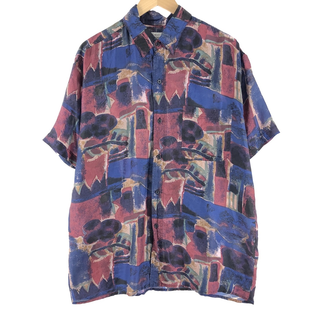 Hawaii Silkyway 総柄 ボックスシャツ 半袖 シルクシャツ メンズXL /eaa35859677cm身幅