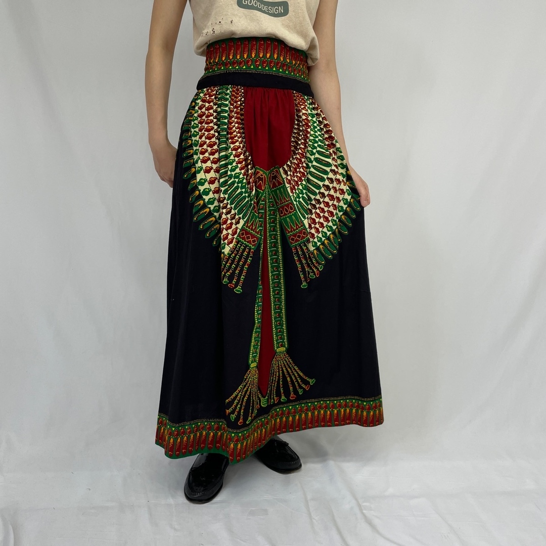 80年代 総柄 アフリカンバティック ロング ギャザースカート ...