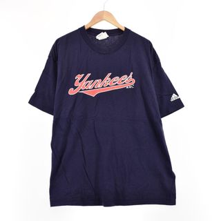 アディダス(adidas)の古着 アディダス adidas MLB NEW YORK YANKEES ニューヨークヤンキース 両面プリント スポーツプリントTシャツ USA製 メンズXXL /eaa313579(Tシャツ/カットソー(半袖/袖なし))