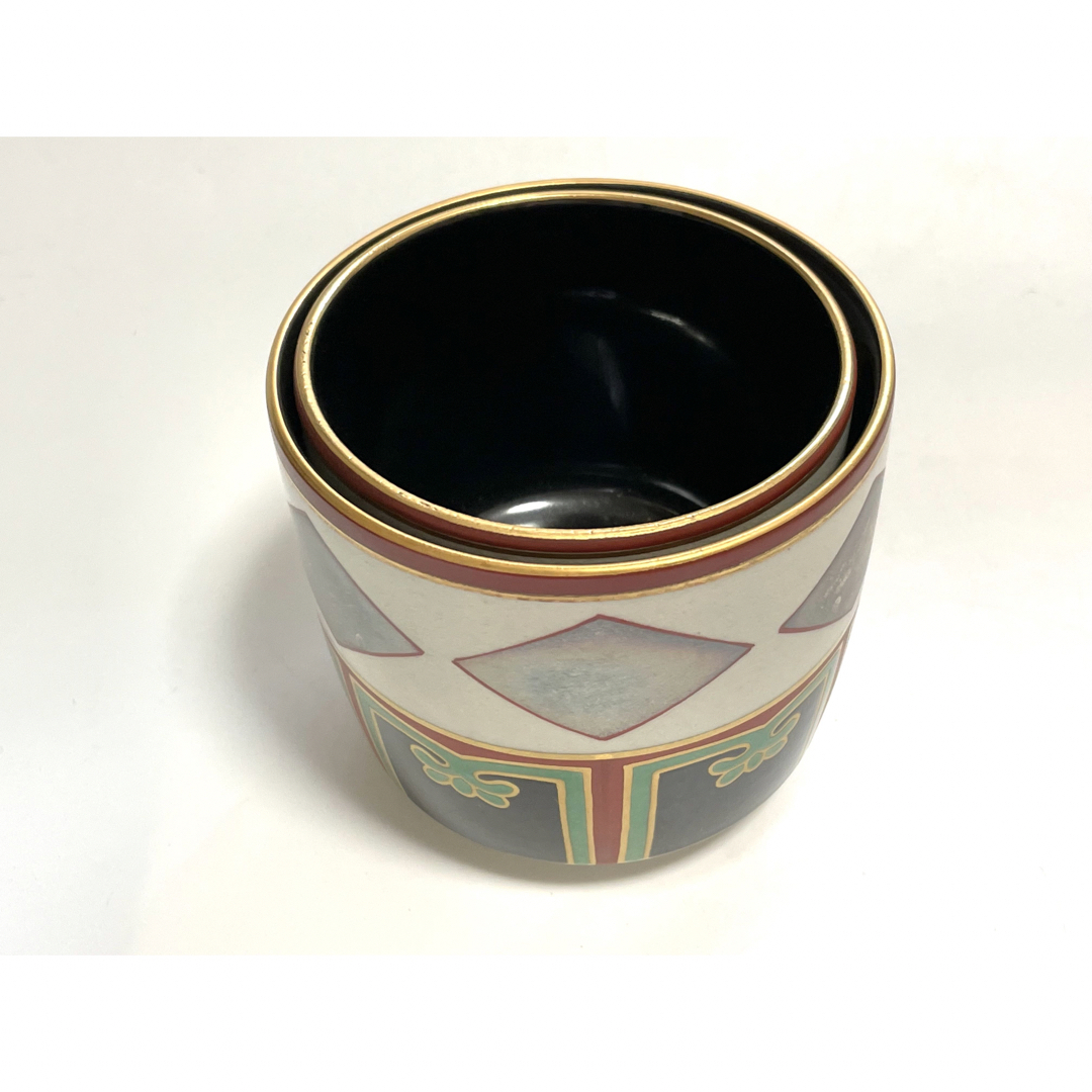 仁清写 色絵金銀 菱重 茶碗 抹茶碗 筒茶碗 共箱-