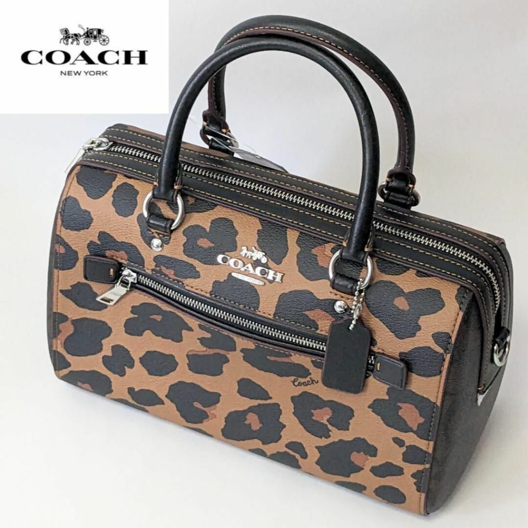 COACH コーチ ローアンサッチェルシグネチャー レオパード ハンドバッグ