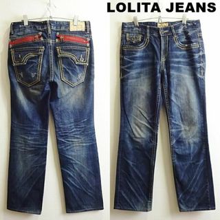 LOLITAJEANS - ロリータジーンズ　セミルーズストレートデニム　W84cm　ダメージ加工　藍青