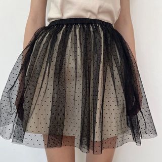 tulle mini skirt beige×black dot(ミニスカート)