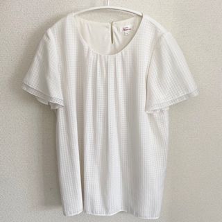 アオヤマ(青山)の洋服の青山 ブラウス 9号 ギンガムチェック 白 スーツ オフィスカジュアル(シャツ/ブラウス(半袖/袖なし))