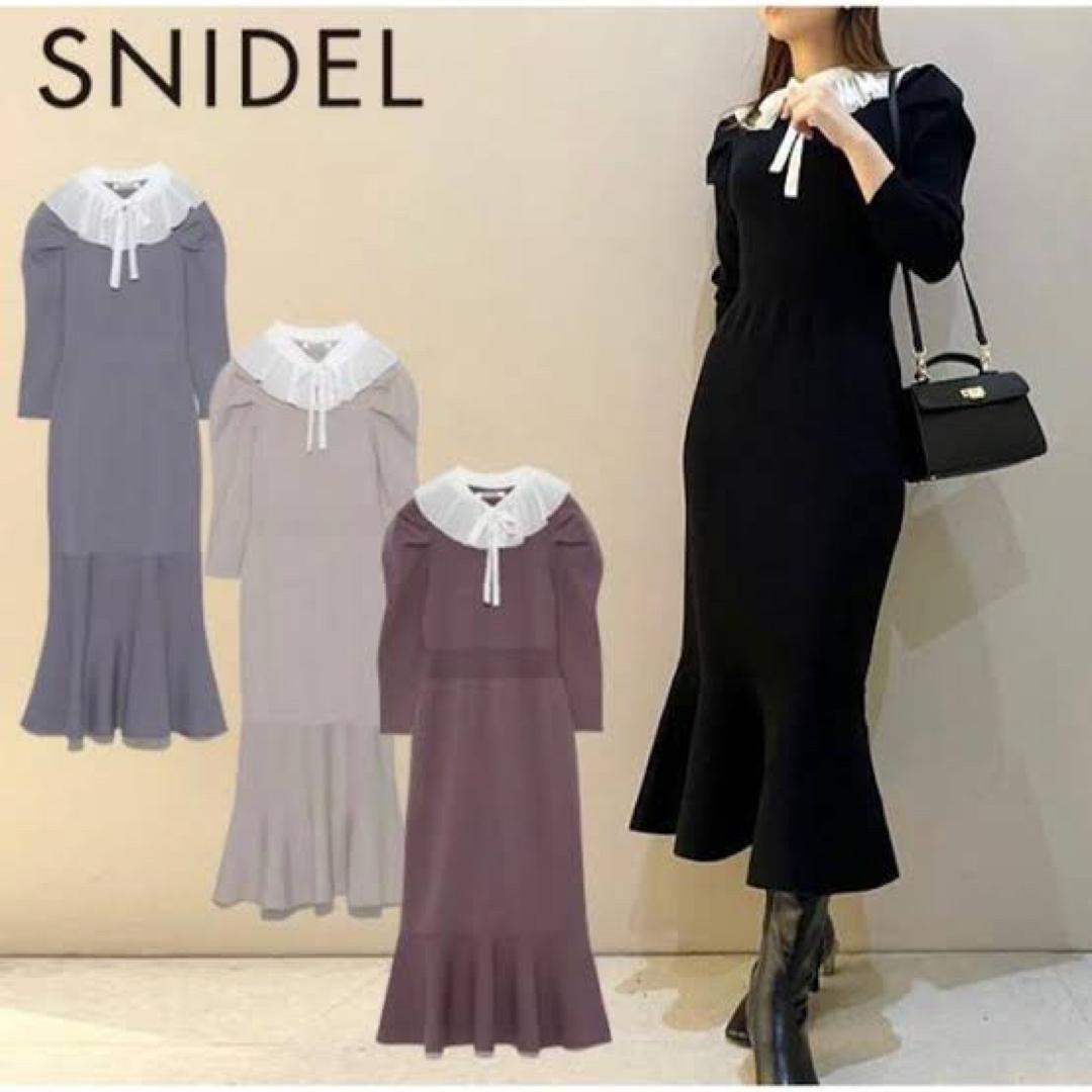 SNIDEL プリーツカラーニットワンピース