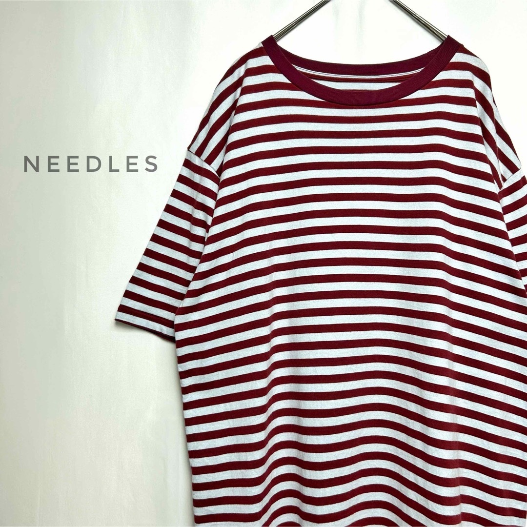 Needles(ニードルス)のneedles ボーダーカットソー　リンガーT 半袖Tシャツ 刺繍ロゴ　パピヨン メンズのトップス(Tシャツ/カットソー(半袖/袖なし))の商品写真