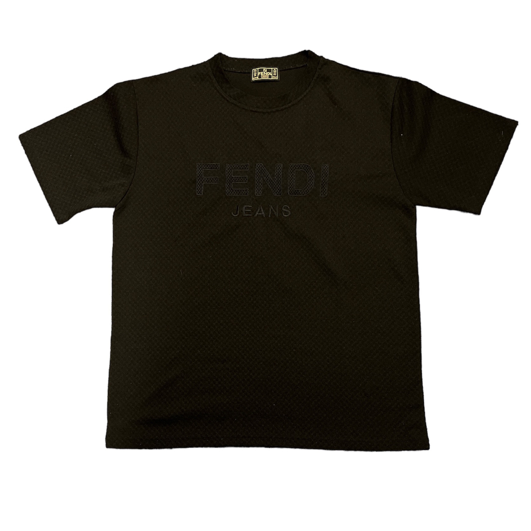 FENDI(フェンディ)の90s ヴィンテージ FENDI フェンディ ロゴ刺繍 チェッカー織柄 Tシャツ メンズのトップス(Tシャツ/カットソー(半袖/袖なし))の商品写真