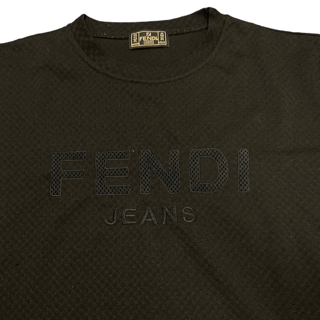 FENDI(フェンディ)の90s ヴィンテージ FENDI フェンディ ロゴ刺繍 チェッカー織柄 Tシャツ メンズのトップス(Tシャツ/カットソー(半袖/袖なし))の商品写真