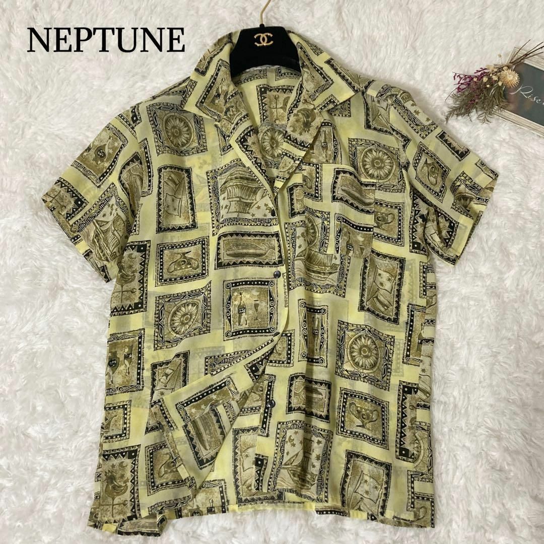 【訳あり美品】　NEPTUNE　ヴィンテージレトロシャツ　柄シャツ　ユニセックスシャツ/ブラウス(半袖/袖なし)