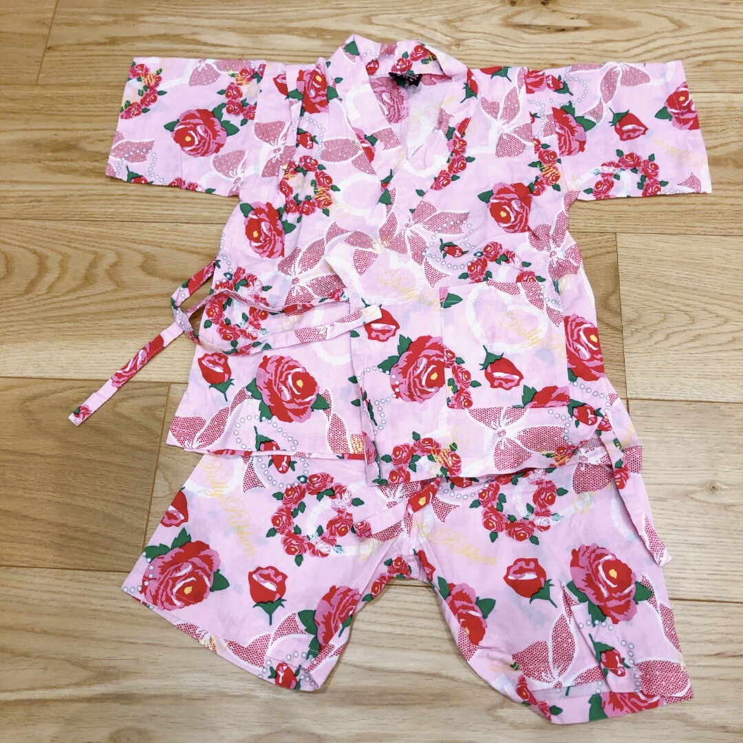 95 女の子　甚平　花柄　リボン　ピンク　 キッズ/ベビー/マタニティのキッズ服女の子用(90cm~)(甚平/浴衣)の商品写真