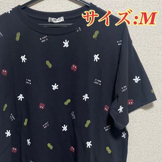 ディズニー(Disney)の【新品】 ディズニー　ミッキー　半袖　tシャツ  レディース　M  黒　総柄(Tシャツ(半袖/袖なし))