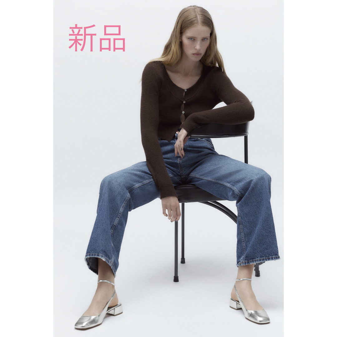 ZARA(ザラ)の新品タグ付！ZARA ザラ＊アンクルストラップバレーシューズ　シルバー　37 レディースの靴/シューズ(バレエシューズ)の商品写真