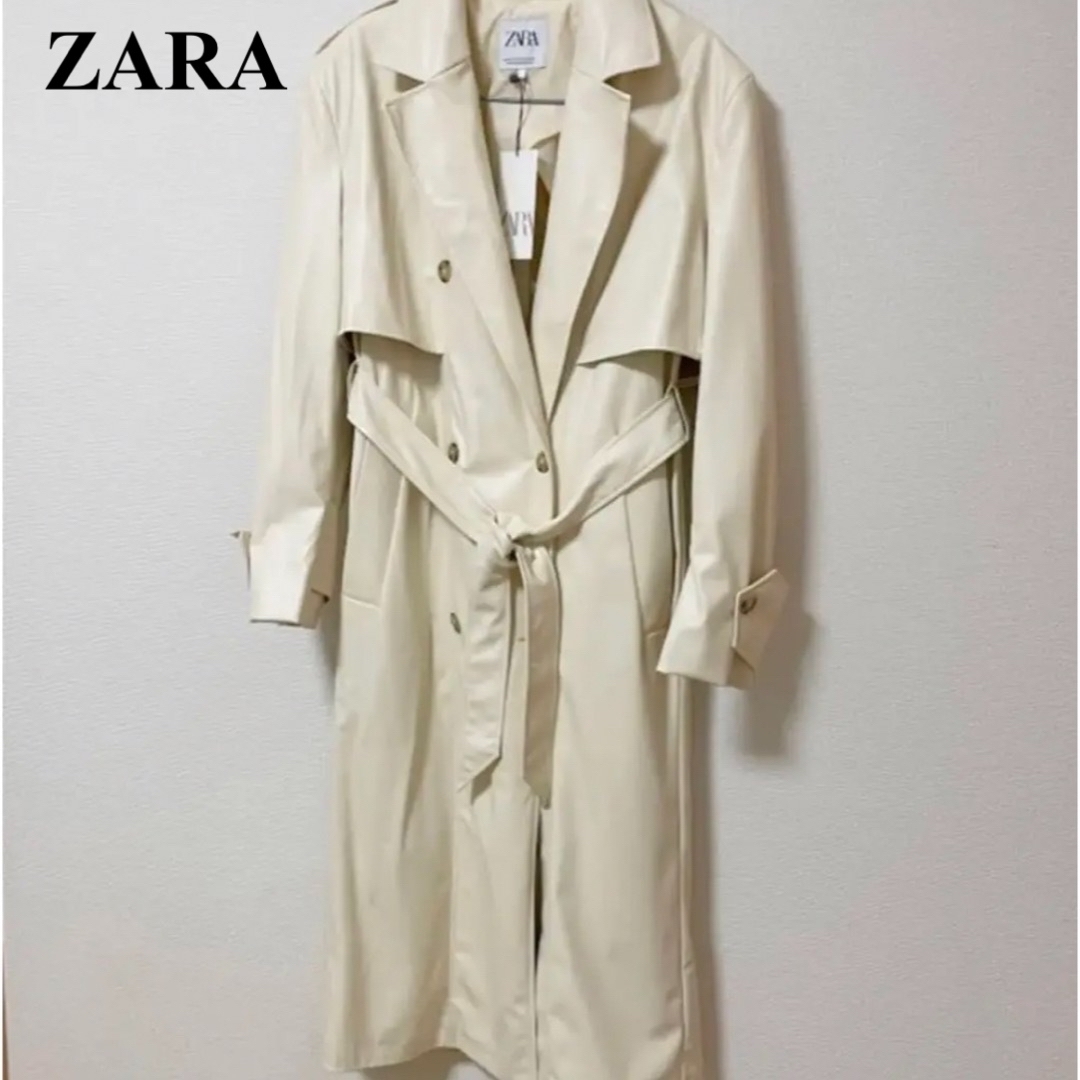 未使用品 ザラ ステンカラー コート L ベージュ ZARA スプリングコート