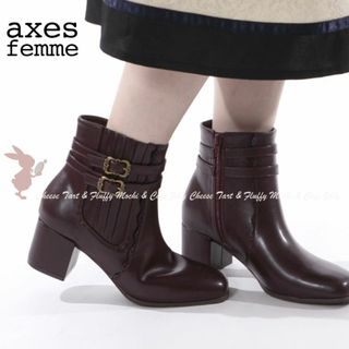 アクシーズファム(axes femme)のaxes femme ２連ベルトサイドゴアブーツ ワイン Lサイズ(ブーツ)