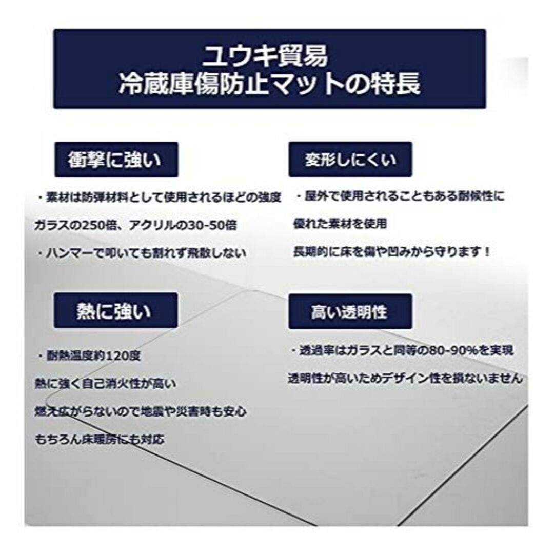 【色: 透明】AeiLa 冷蔵庫 マット キズ防止 凹み防止 床保護シート Mサ 7