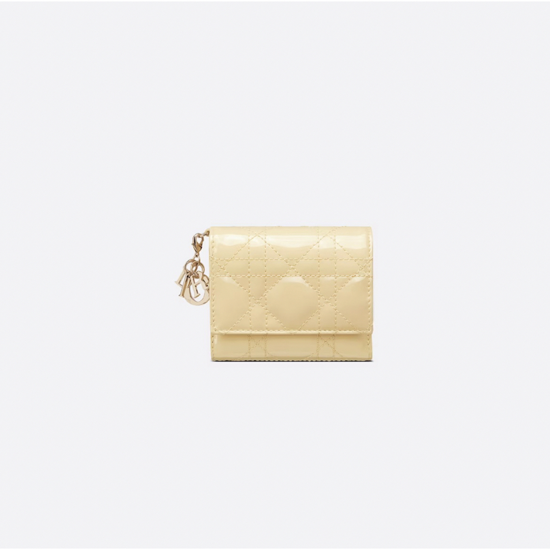 新品 ディオール LADY DIOR ロータスウォレット 財布 ペールイエロー