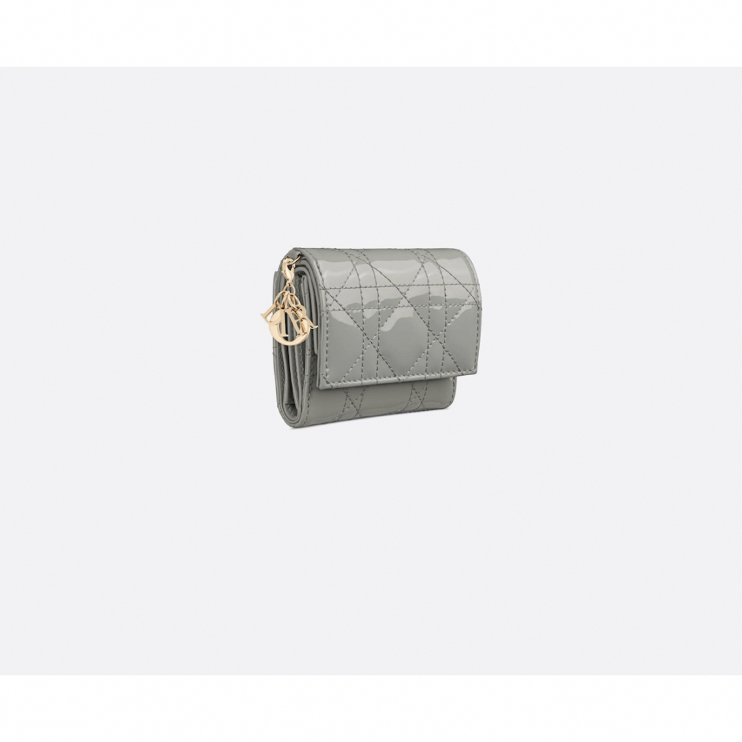 新品 ディオール LADY DIOR ロータスウォレット 財布 グレー ストーン-