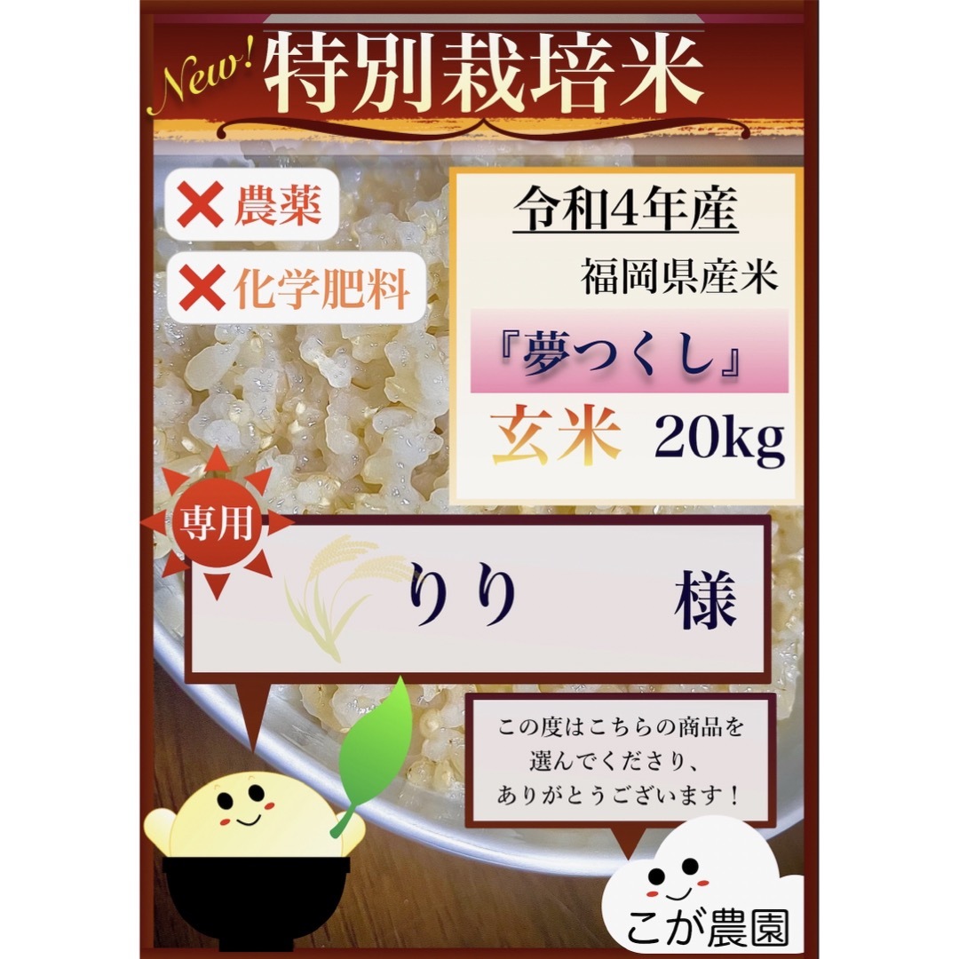 りり様専用　準自然米　福岡県産「夢つくし」令和４年産　玄米20kgのサムネイル