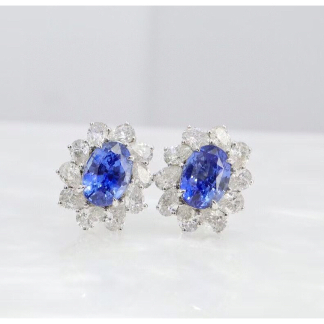 天然 ロイヤル ブルーサファイア ダイヤ ピアス2.85ct k18 f