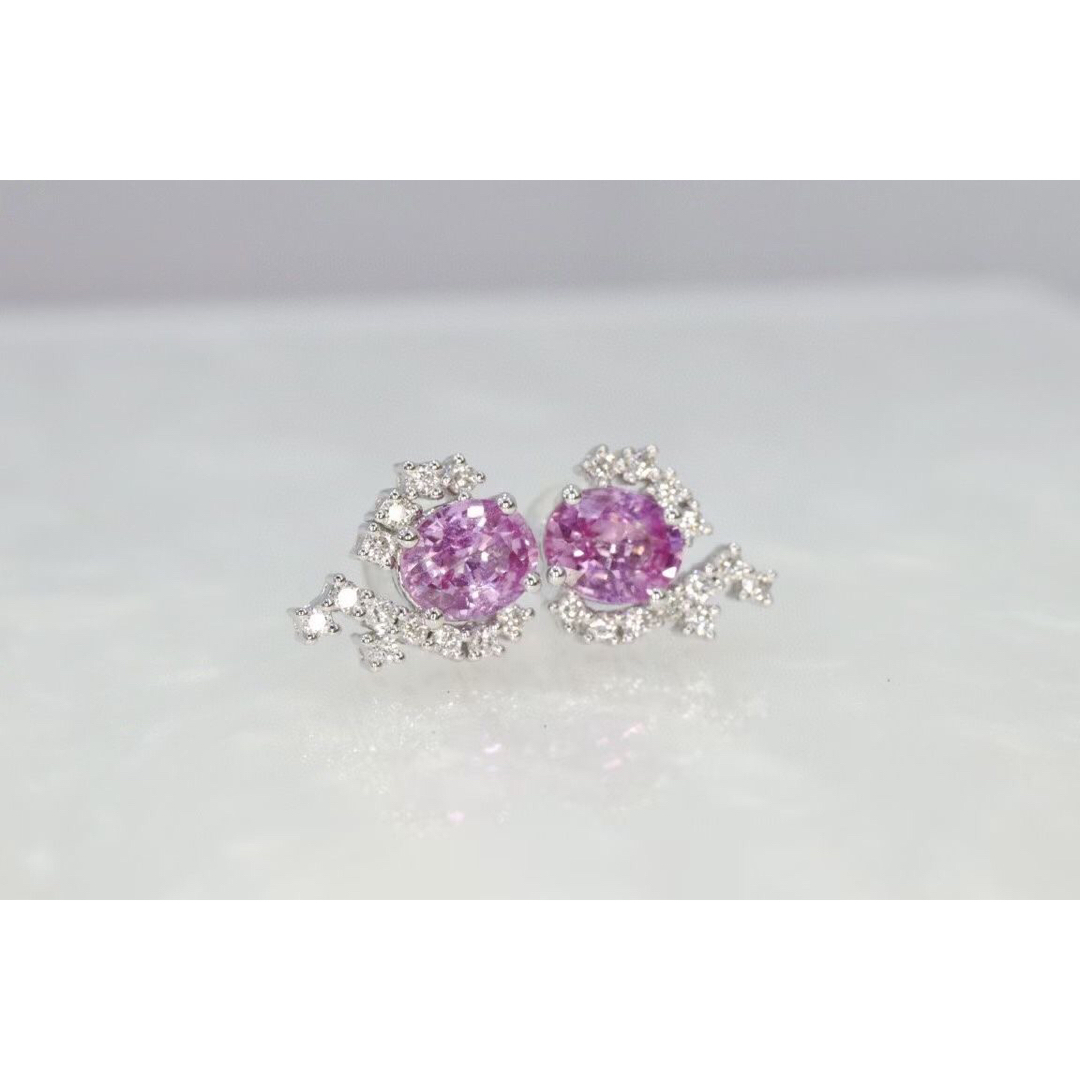 天然 パパラチアサファイア  ダイヤ  ピアス1.14ct k18 f