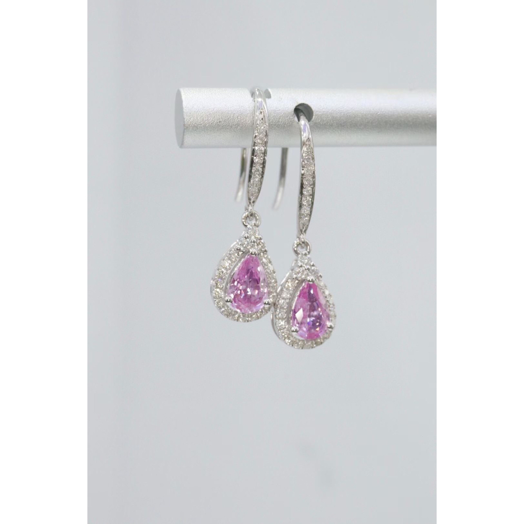 天然 パパラチアサファイア ダイヤ ピアス0.95ct k18 f - ピアス