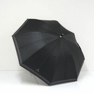 ランバンオンブルー(LANVIN en Bleu)の晴雨兼用日傘 LANVIN en Bleu ランバンオンブルー USED品 ブラック ロゴプリント すそ刺繍 グラス骨 シンプル 47cm S A9982(傘)