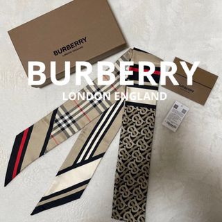 バーバリー(BURBERRY)の美品☆バーバリー☆モンタージュプリント　シルク　スキニースカーフ(バンダナ/スカーフ)