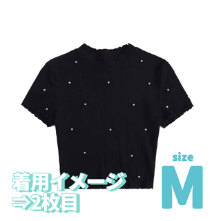【新品未使用❣️夏物SALE】パール付きクロップシャツ 夏 ブラック(シャツ/ブラウス(半袖/袖なし))
