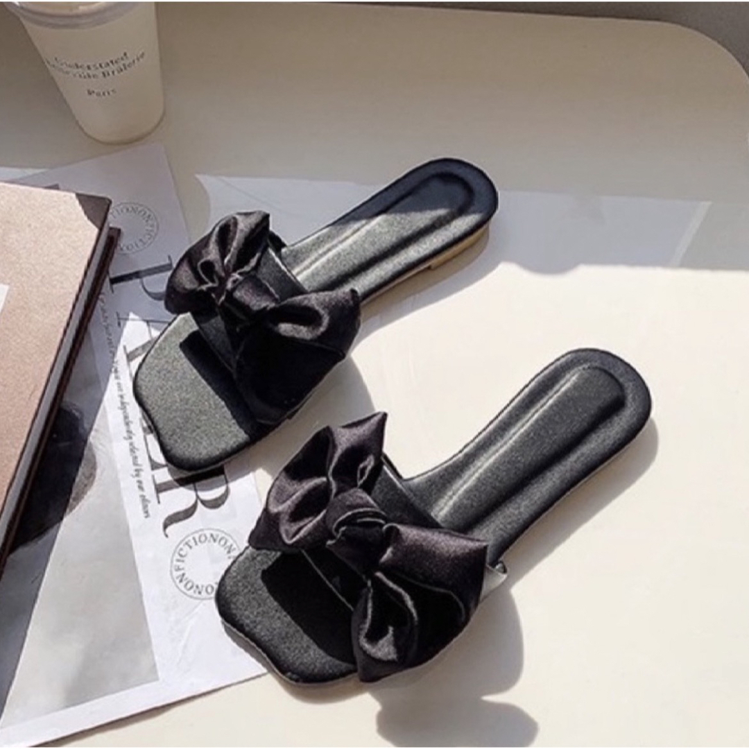 サテン リボン フラット サンダル ミュール春 サマー 韓国ファッション 海外 レディースの靴/シューズ(サンダル)の商品写真