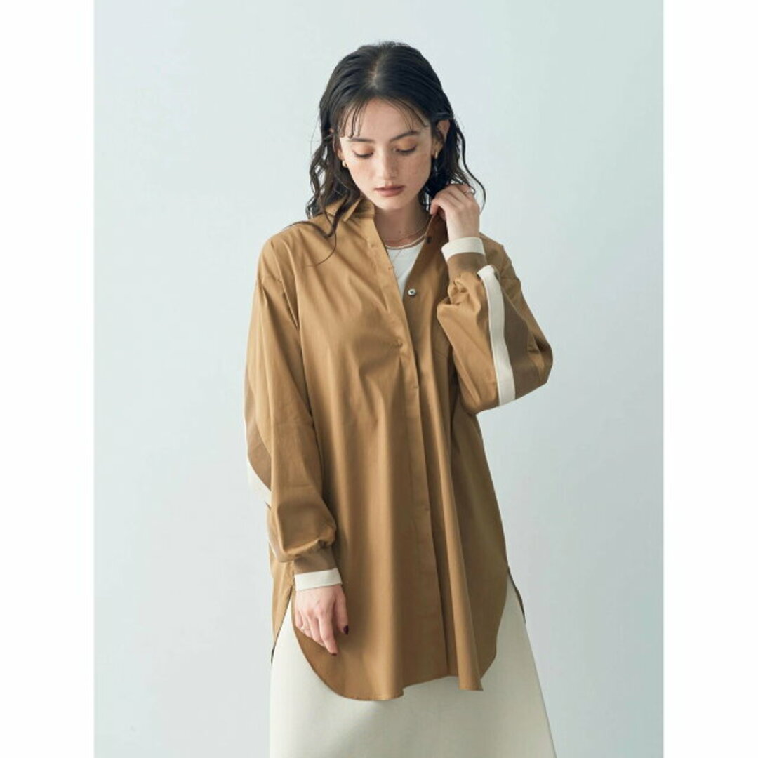 YECCA VECCA(イェッカヴェッカ)の【ブラウン】リブMIXロングシャツ/23AW レディースのトップス(シャツ/ブラウス(長袖/七分))の商品写真