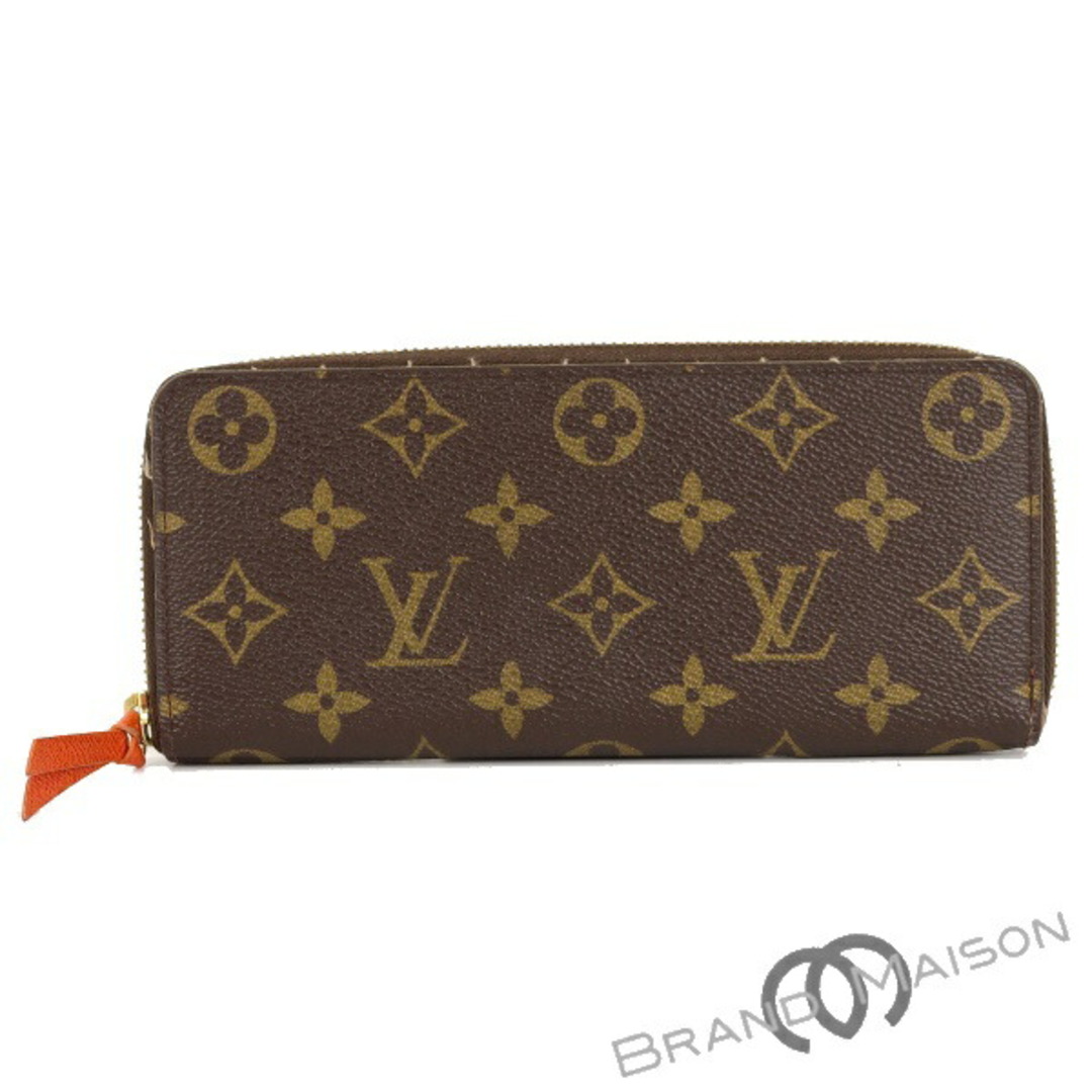 Bランク ルイ・ヴィトン ポルトフォイユ・クレマンス M60743 モノグラム ピモン オレンジ ラウンドファスナー長財布 LOUIS VUITTON