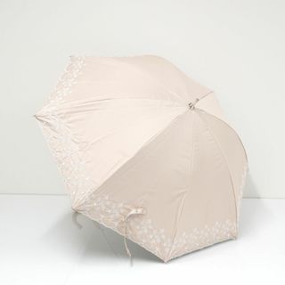 ランバンコレクション(LANVIN COLLECTION)の晴雨兼用日傘 LANVIN COLLECTON ランバンコレクション USED美品 一級遮光 ベージュ フラワー ラメ刺繍 グラス骨 ジャンプ UV 50cm S S9984(傘)